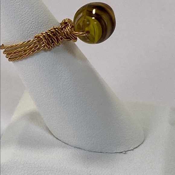 Handmade Yellow and Brown Glass Bead Ring - Picture 5 of 16